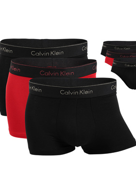 Calvin Klein/凯文克莱时尚新款红黑3件装平角内裤男士本命年红色