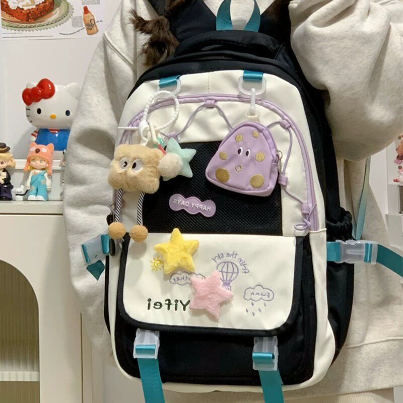 高颜值书包女生初中高中小学生可爱背包ins森系百搭大容量双肩包