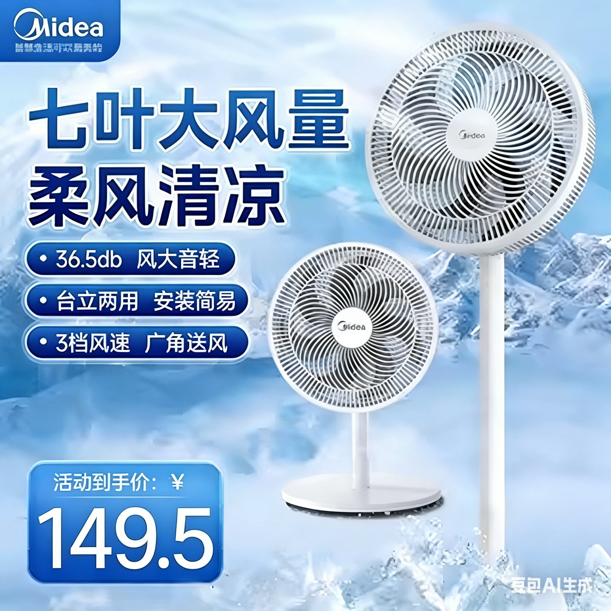 美的电风扇家用轻音大风强力立式摇头节能台式七叶电扇宿舍落地扇