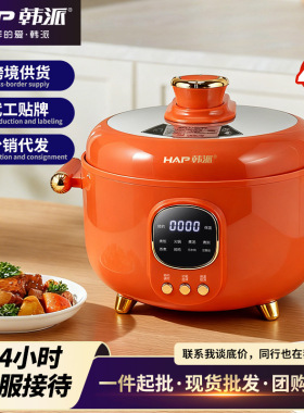 韩派橙色鸳鸯三格陶瓷釉电压力锅大容量跨境现货直发家用高压锅