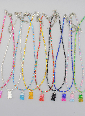 韩版小熊吊坠锁骨链多巴胺