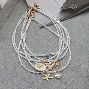 彩色串珠项链女多巴胺颈链可爱海星吊坠项链百搭锁骨链 跨境新款