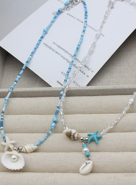 彩色串珠项链女多巴胺海星吊坠