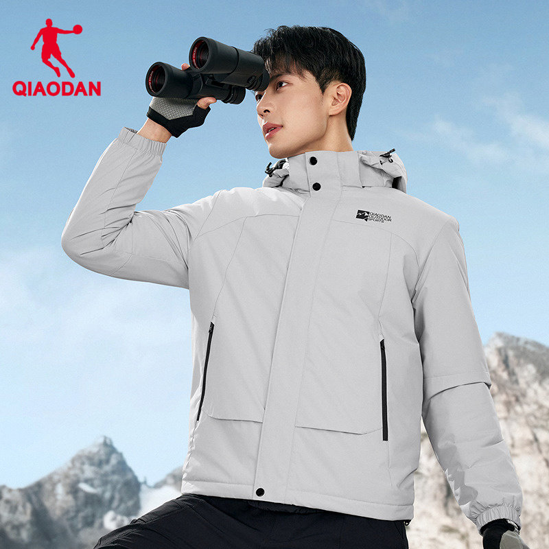 乔丹梭织厚外套男2026春季新款户外运动加绒保暖连帽风衣商场同款