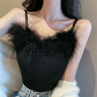 女主播上镜服装毛绒绒小吊带设计感辣妹修身短款外穿打底抹胸上衣