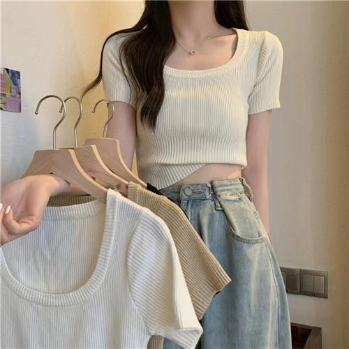短袖针织女装薄款夏季2025新款潮设计感小众修身显瘦辣妹针织上衣