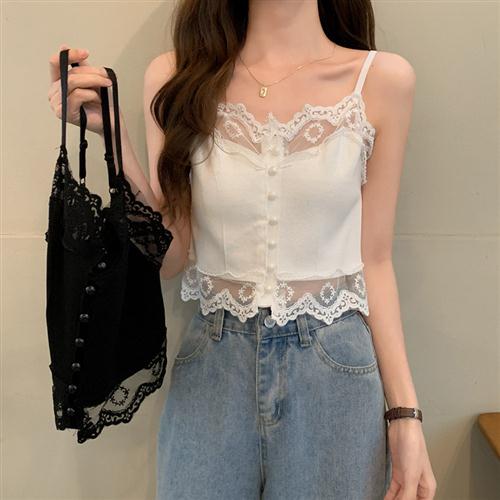 甜辣蕾丝边小吊带上衣无袖背心女夏季外穿2024新款纯欲法式打底衫