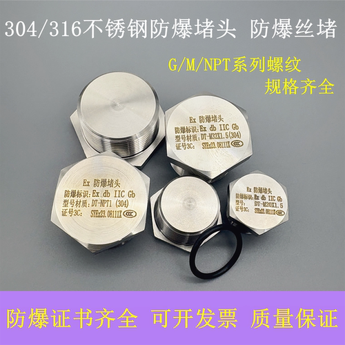 304不锈钢防爆堵头防水密封堵头4分6分螺纹G1/2NPT3/4M20M25丝堵
