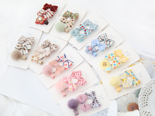 A99儿童头饰婴儿发饰品宝宝发卡新春全包布简约燕尾结 1组 3件套