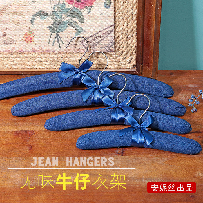 牛仔包布衣架高档海绵无痕挂衣钩家用服装店用衣架撑布艺防滑衣挂图片