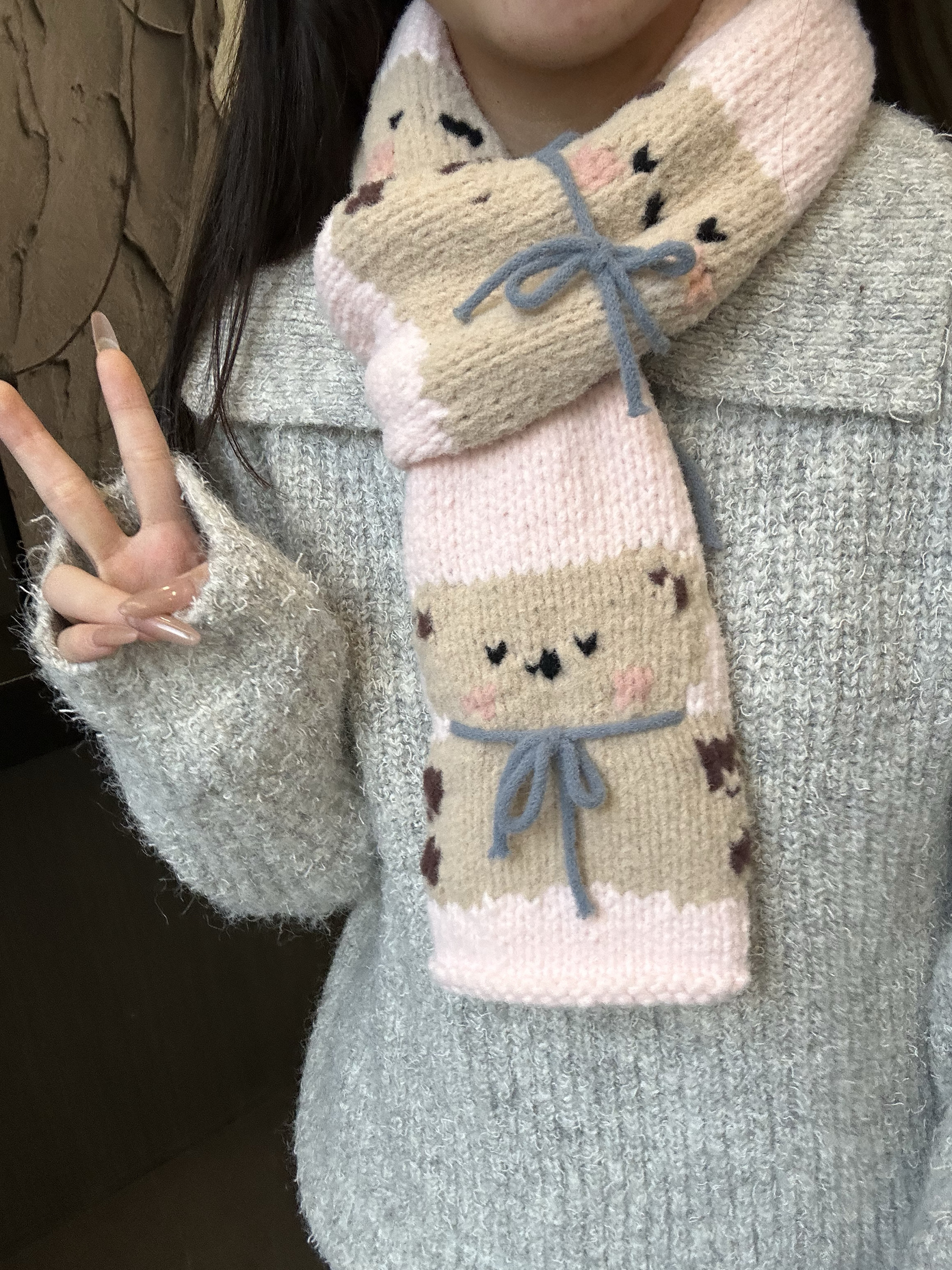 Stuuuly 手工diy小熊围巾材料包毛线编织棒针自制送女友礼物围脖