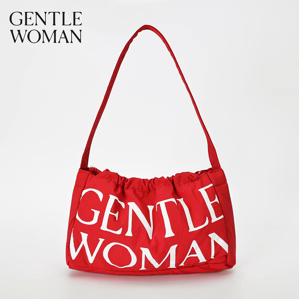 GentleWoman品牌折扣店糖果色抽绳帆布单肩包字母腋下包饺子包女