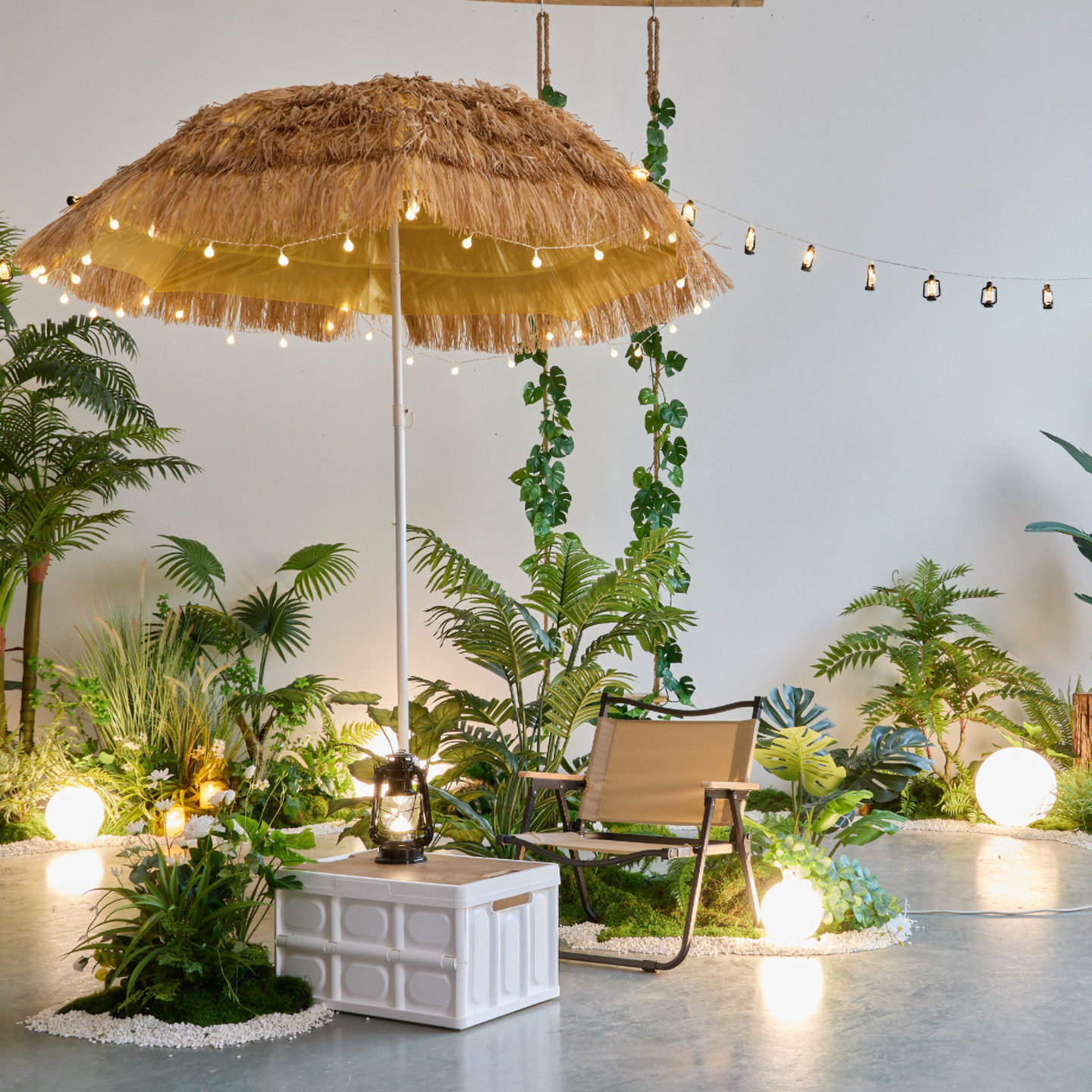 网红打卡大型室内景观造景露营风仿真绿植装饰摆件假树植物组合