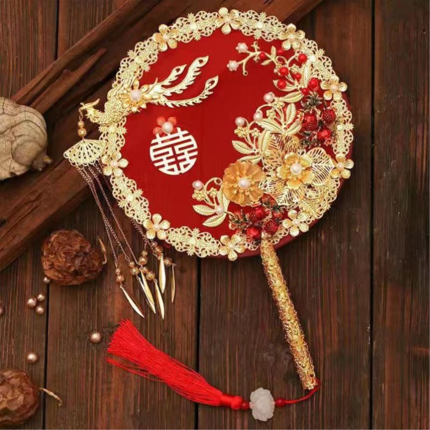 新娘团扇子中式婚礼小红书结婚秀禾送闺蜜diy成品扇古风出嫁喜扇