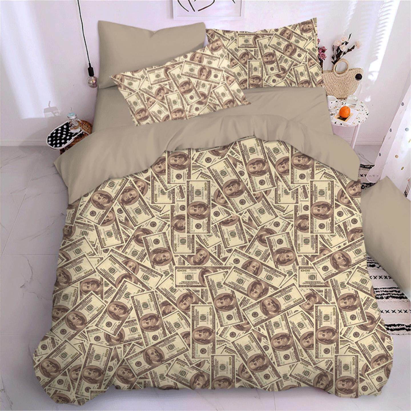 网红四件套钱100床上用品美金床单被套钞票美元单人1.2三件套个性