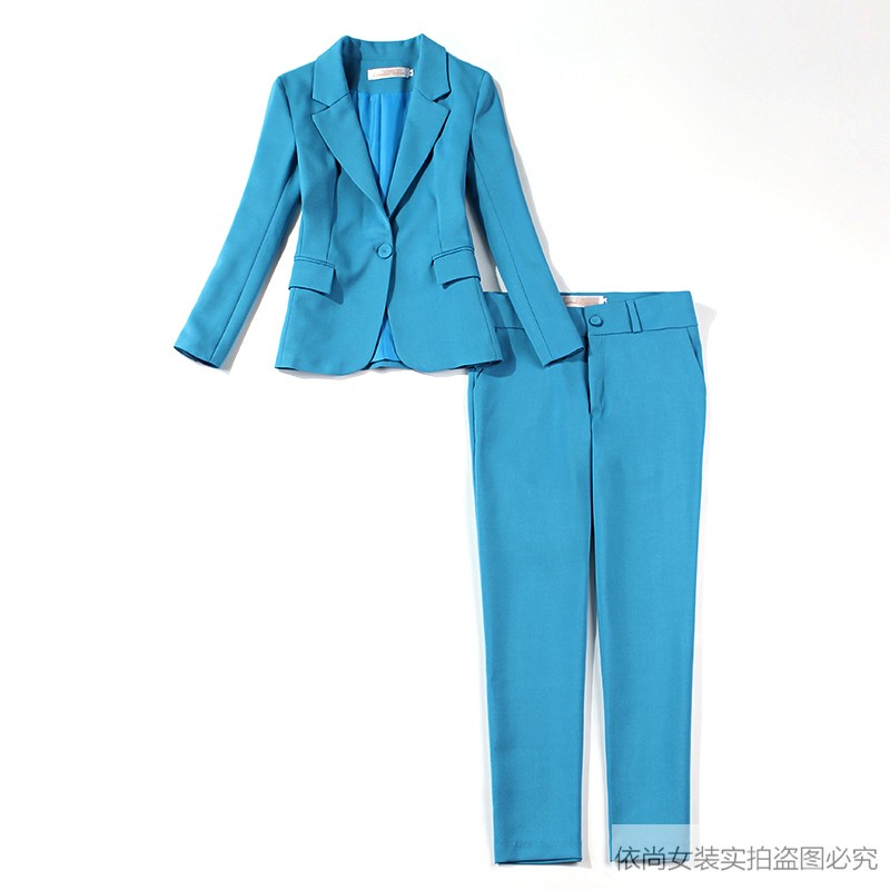 BLUE SUIT JACKET FEMALE CASUAL SPRING KOREAN TEMPERAMENT FASHION SMALL SUIT TROUSER SUIT KOREAN PROFESSIONAL TREND 20 NEW