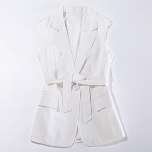 新款白色西装马甲九分裤二件套显瘦英伦风小个子OL套装女