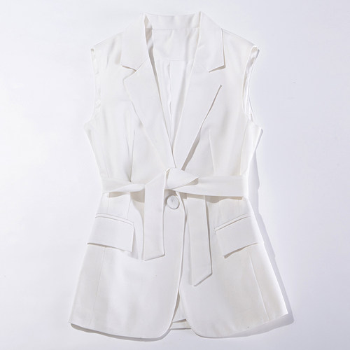 新款白色西装马甲九分裤二件套显瘦英伦风小个子OL套装女