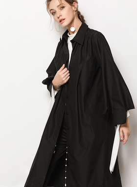 当时的梦想减龄裙式风衣收腰大摆中长款工装外套女宽松复古17314