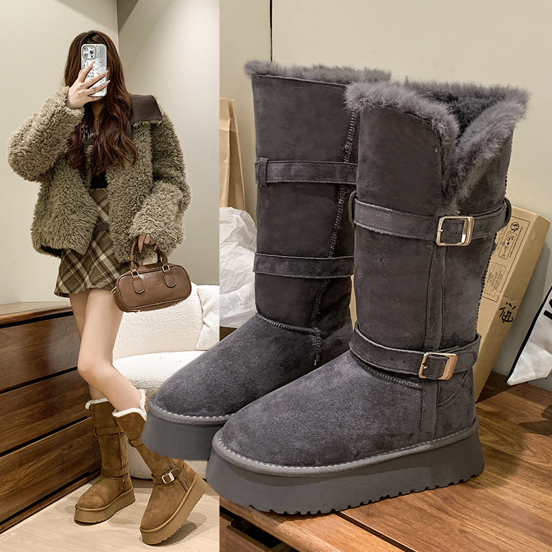 2025冬新款加绒加厚底长筒雪地靴