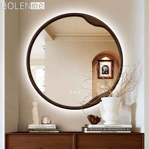 BOLEN圆形实木智能浴室镜子发光