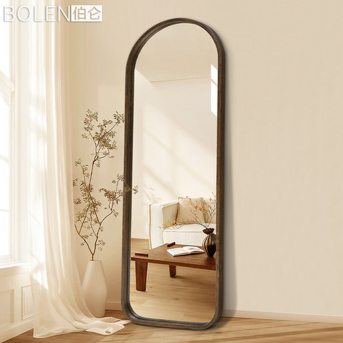 BOLEN 侘寂中古风全身镜子家用穿衣镜落地镜试衣镜玄关装饰镜实木