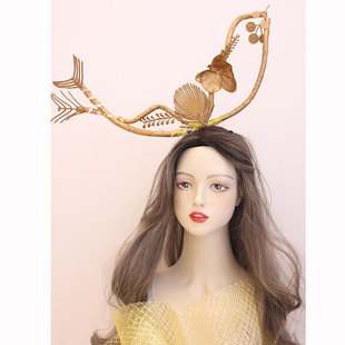金色海洋头饰鲸鱼节日氛围发饰装饰儿童表演配饰摄影道具夸张创意