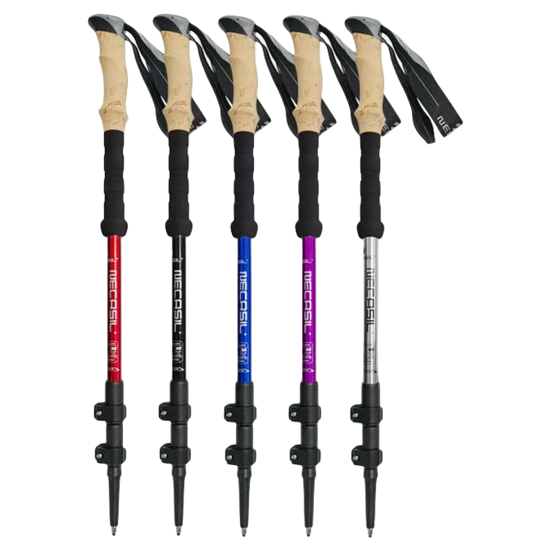 纽卡索新款6061铝合金外锁三节直柄登山杖超轻仿软木加长手柄G2