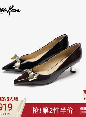 恋尚萝莎商场同款夏季新款漆皮法式黑色尖头细高跟单鞋女48702