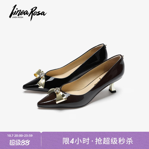 恋尚萝莎黑色尖头细高跟单鞋女