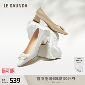 优雅羊皮通勤方头浅口粗跟女单鞋 莱尔斯丹春夏新款 6T41007 花影