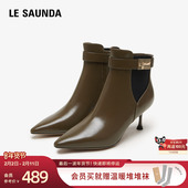 时尚 莱尔斯丹新款 商场同款 优雅金属饰扣小方头女靴4T71010