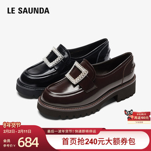 莱尔斯丹商场同款圆头乐福单鞋春夏新款增高厚底小皮鞋女6T45402