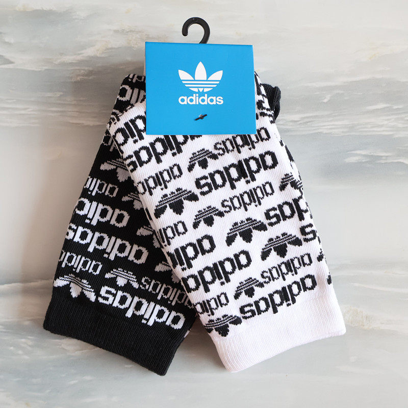 阿迪达斯Adidas三叶草小logo男女运动中高筒棉袜子两双装H32384