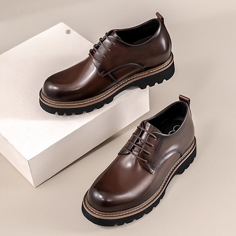 高哥内增高鞋子2026春季新款真皮男鞋德比鞋商务休闲隐形增高皮鞋