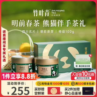 竹叶青茶叶特级绿茶峨眉高山熊猫礼盒双罐100g送礼四川 2026新茶