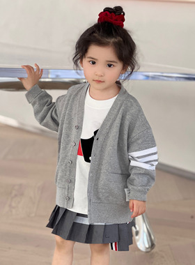 TB男女儿童 学院休闲风毛圈全棉卫衣开衫经典四杠针织开衫外套