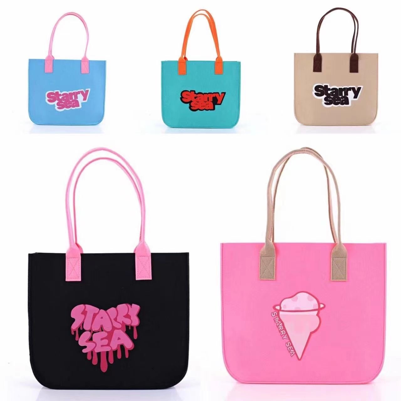 毛毡托特包网红同款手提包新款简约印花百搭时尚单肩包敞口托特包