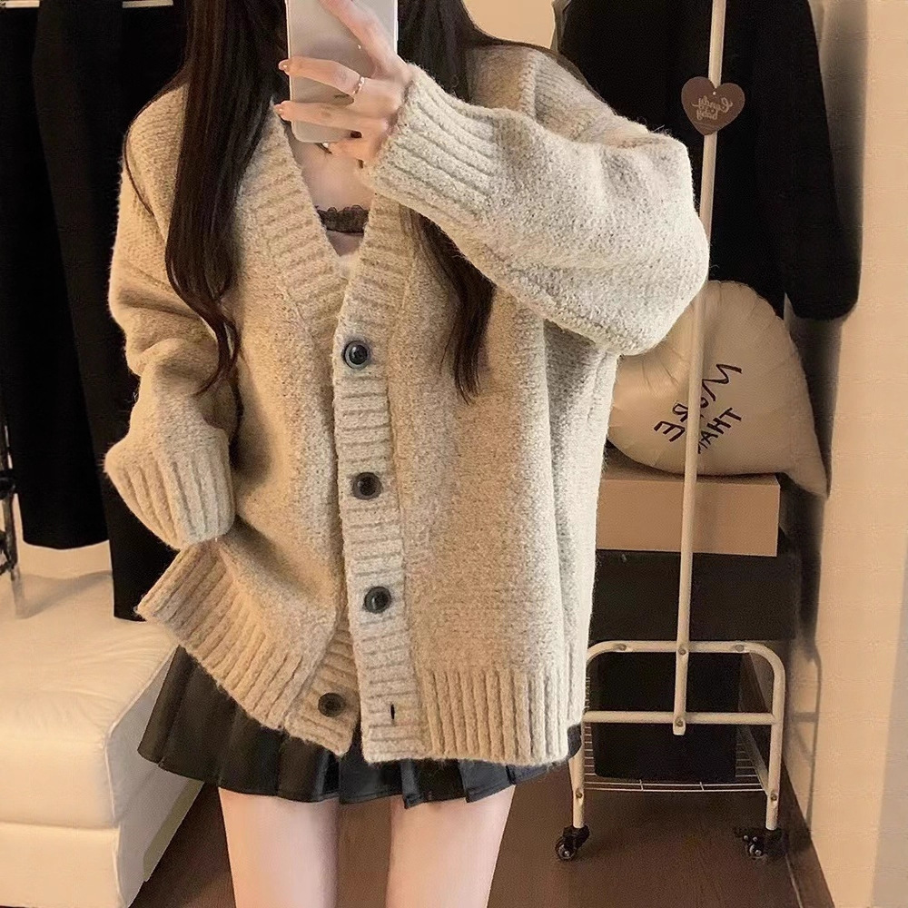 2025新款秋冬季高级感针织开衫毛衣女软糯休闲宽松慵懒风外套百搭