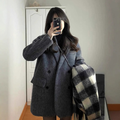 短款毛呢西装外套女2025