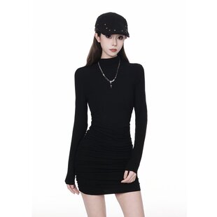 裙子 内搭性感辣妹风打底短款 半高领黑色紧身包臀裙洋装 2025春季