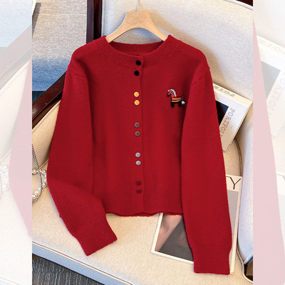 新年红色毛衣女冬时尚洋