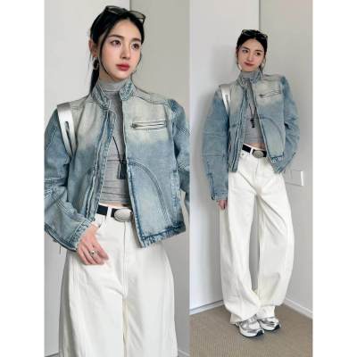 覆古水洗做旧牛仔外套女