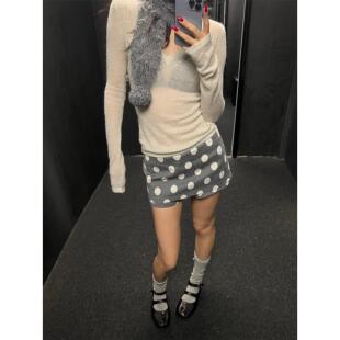 覆古修身 子春秋新款 显瘦半身裙女 辣妹小众极简波点灰色短裙裤 美式