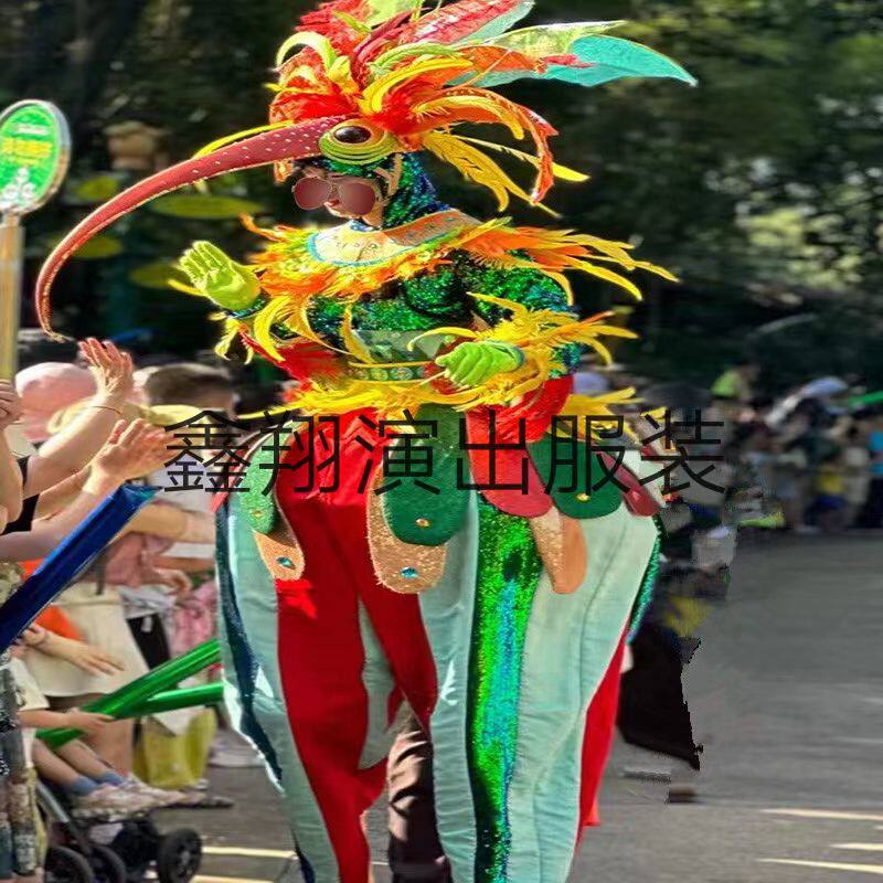 新款小丑高跷服装成人化妆鸟造型大肚演出套装滑稽搞笑景区表演服