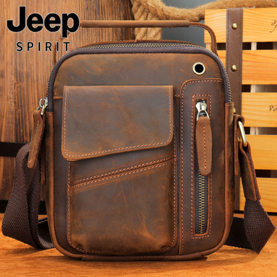 疯马皮斜挎男包高级感单肩包 头层牛皮男士手提包小众设计斜跨包