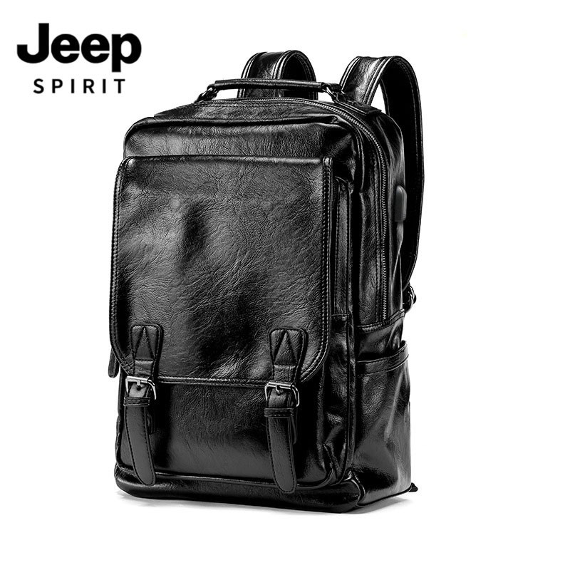 JEEP男士双肩包牛皮商务电脑包