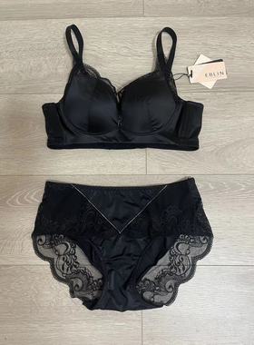 韩国EBLIN黑色经典时尚蕾丝边透气无钢圈舒适无痕性感女内衣套装