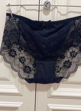 韩国EBLIN黑色时尚经典性感蕾丝诱惑拼接透气修身舒适女士平角裤