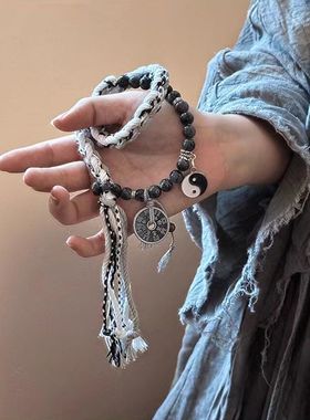 无极双生太极山鬼花钱手绳男款编织手串复古藏式情侣中式手链中秋